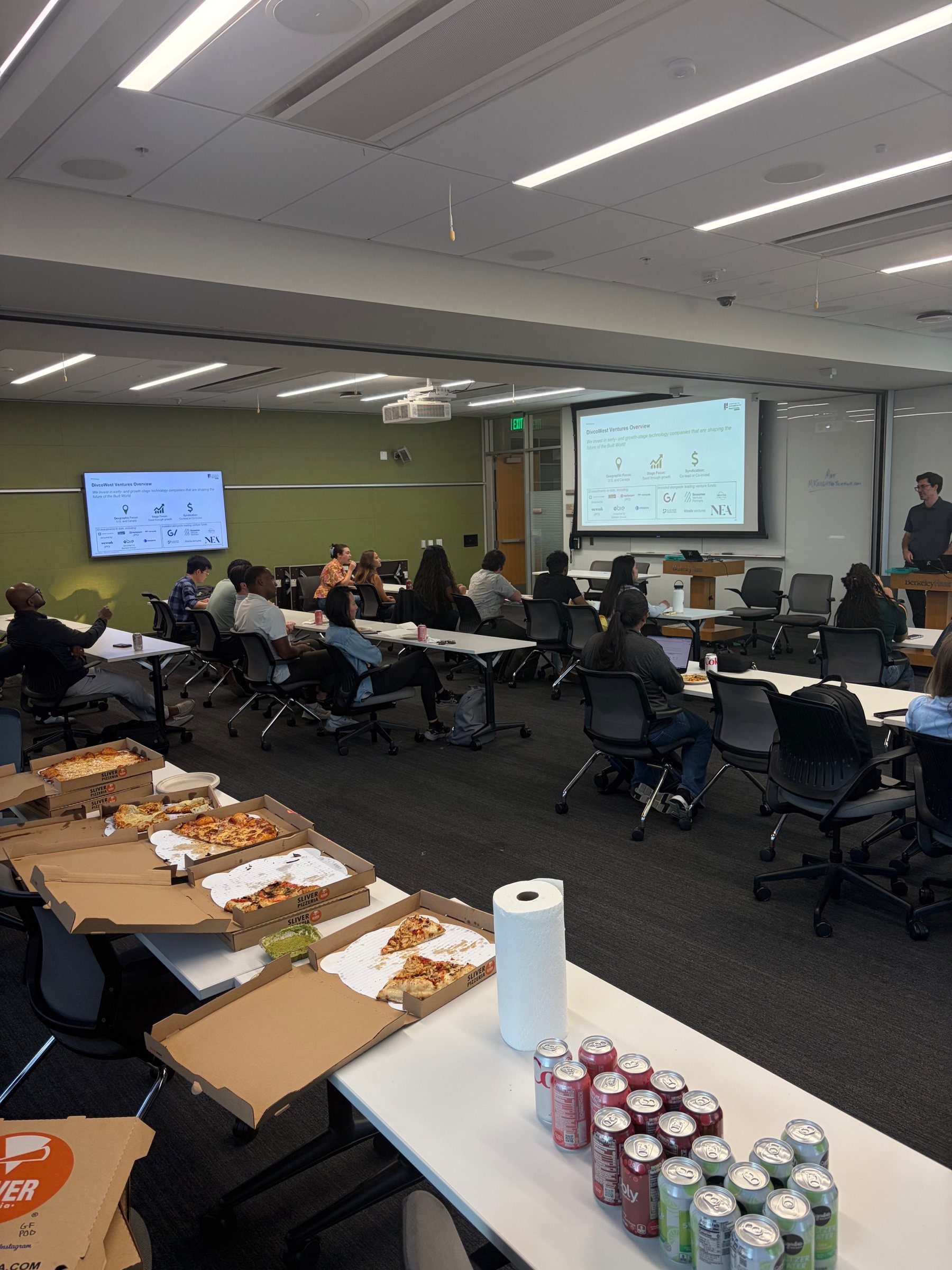 Students attending a DivcoWest Ventures presentation at Berkeley Haas