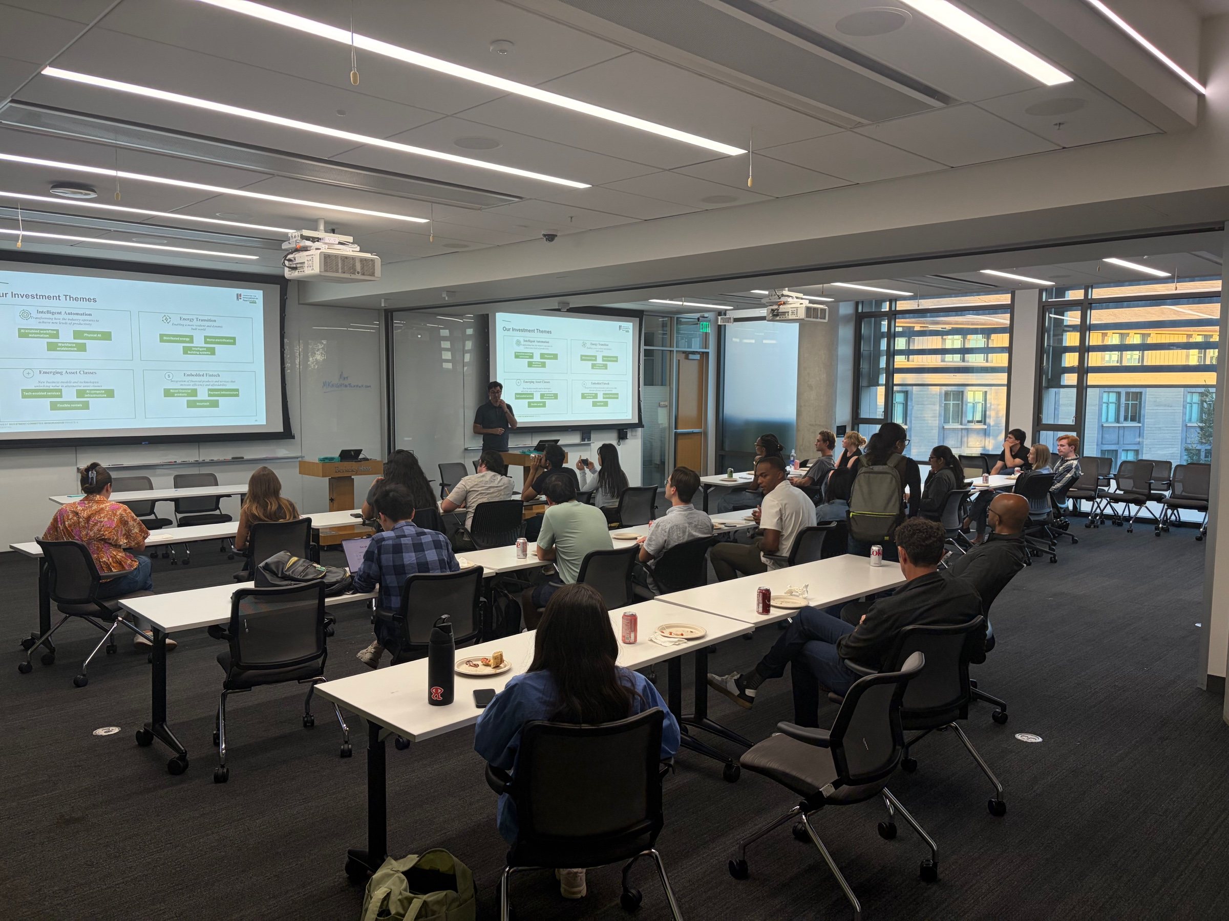 A Berkeley Haas classroom attending a real estate venture presentation