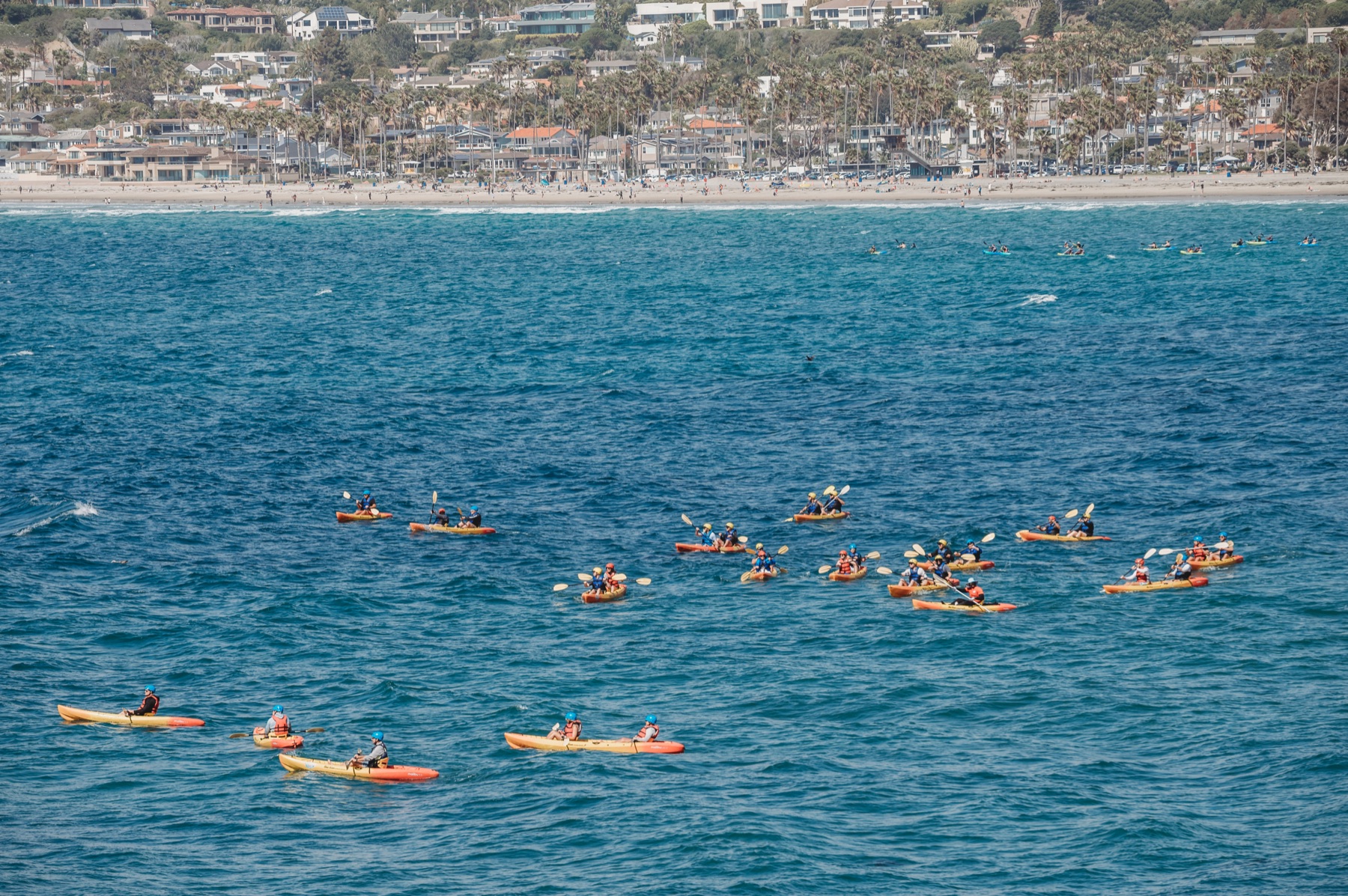 FIRE Summit 2025 attendees kayaking along the La Jolla coast
