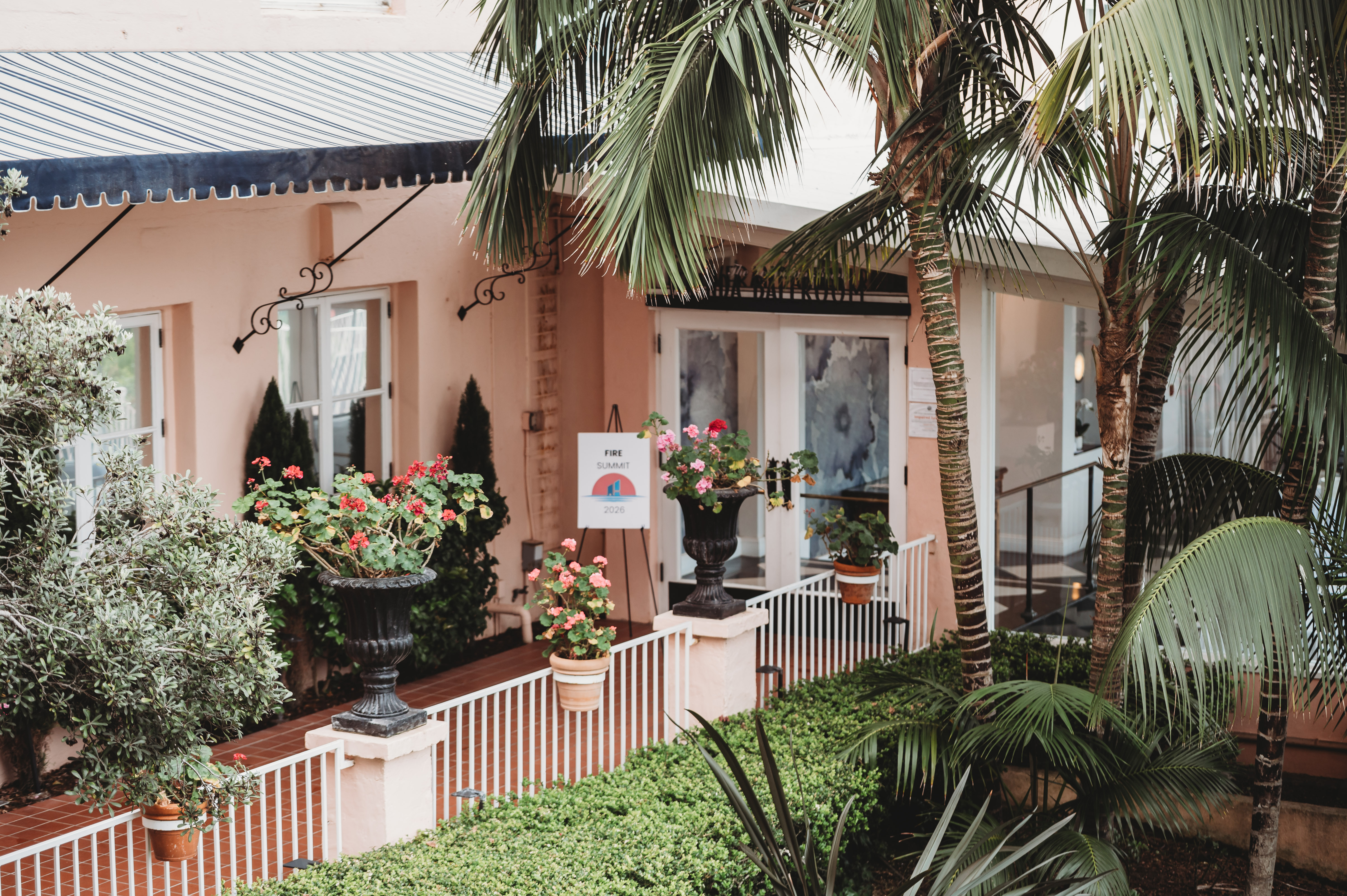 The FIRE Summit 2026 entrance in the La Valencia courtyard