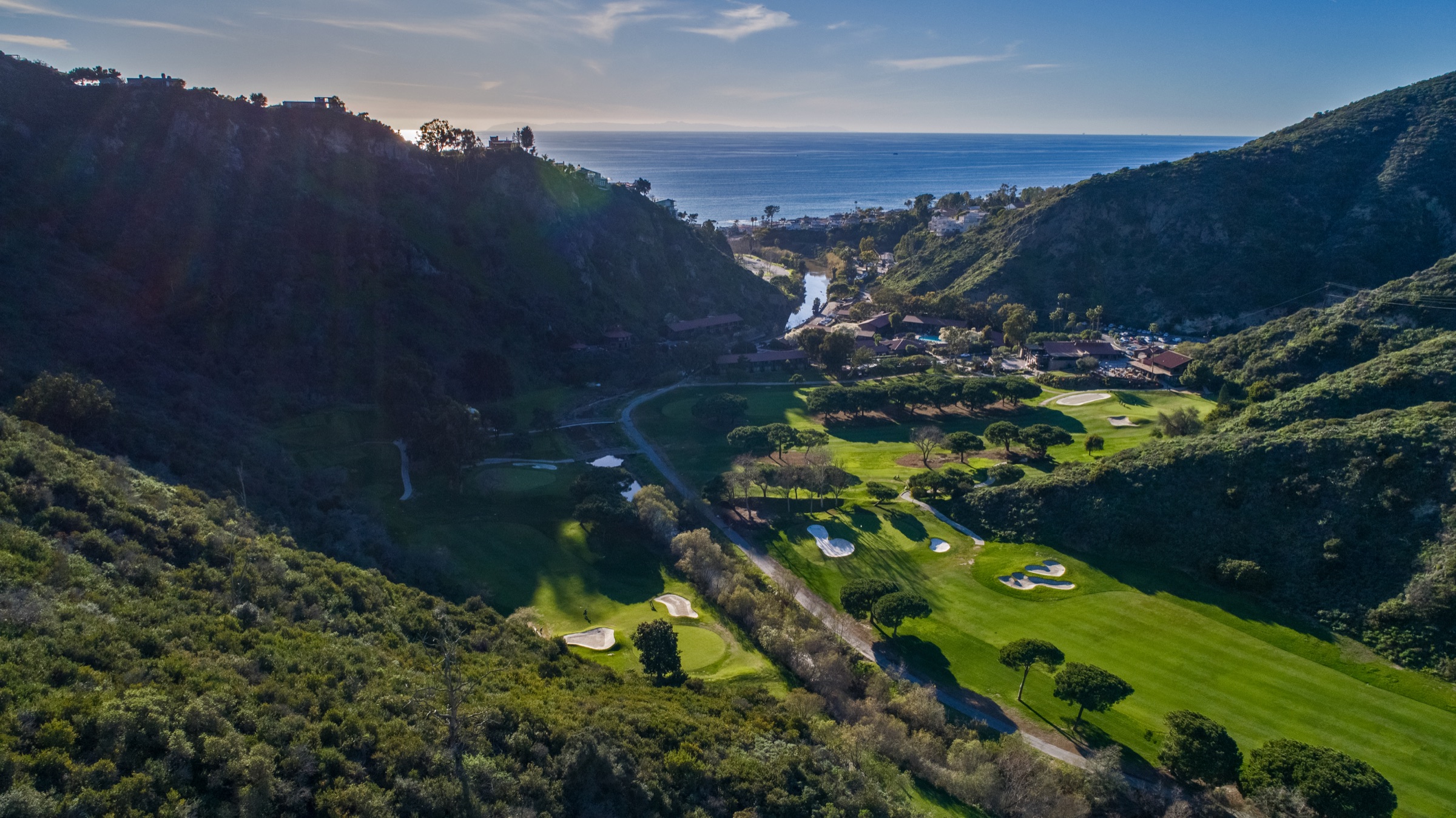 Aerial view across The Ranch at Laguna Beach toward the Pacific Ocean